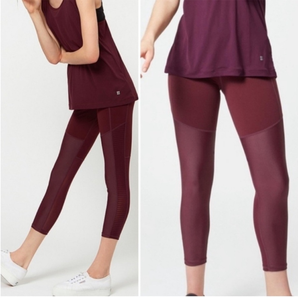 Sweaty Betty Burgundy Power‎ Mesh 7/8 Leggings size M